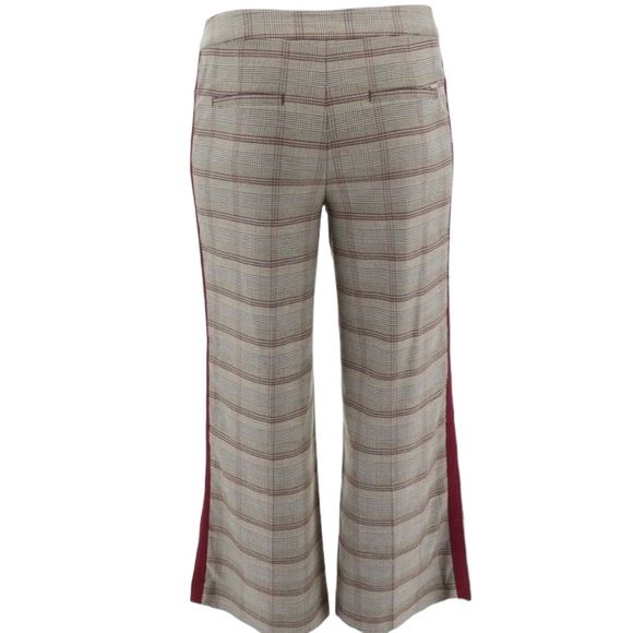 G.I.L.I. WIDE LEG PLAID PANTS Size 6 BLACK BROWN CREAM w/ MAROON SIDE STRIPES - Picture 2 of 11